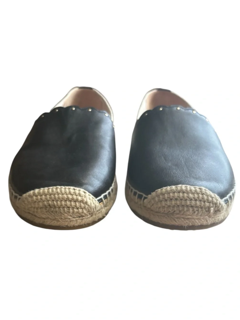 KATE SPADE Gardenia Black Leather & Tan Canvas Espadrille Shoes Size 11 -- CUTE!